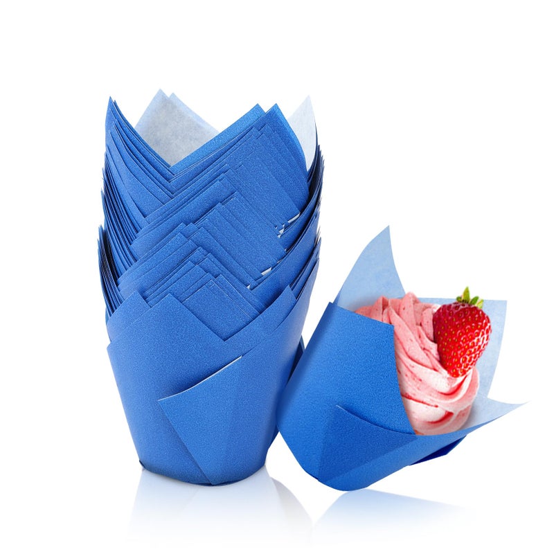 TRUSBER Tulip Cupcake Liners,150pieces Blue Muffin Baking Cups Holders Paper Cupcake Wrappers for Wedding, Birthday, Christmas, Baby Shower Parties - Image 1